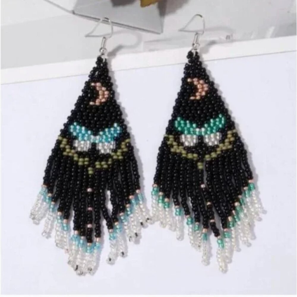 ⭐️❤️❤️ FREE Butterfly Tassel Fringe Beaded Drop Girly Chic Moon Hippie Earrings